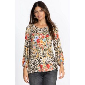 Johnny Was Cheetah Puff Sleeve Top Multi Size Medium